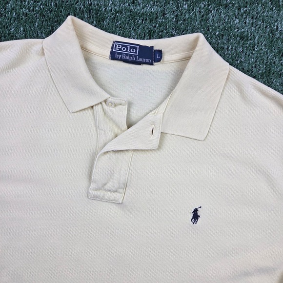 Polo Ralph Lauren Mens Large Yellow Short Sleeve Pique Cotton Polo Pony Logo - Picture 3 of 5